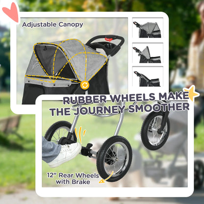 3-Wheel Pet Stroller, One-Click Folding, Adjustable Canopy, Grey Dog Bike Trailers & Strollers at Gallery Canada
