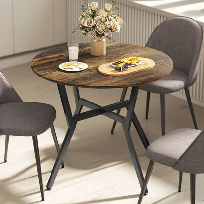 35 Inch Round Dining Table, Steel Frame, Rustic Brown Dining Tables at Gallery Canada