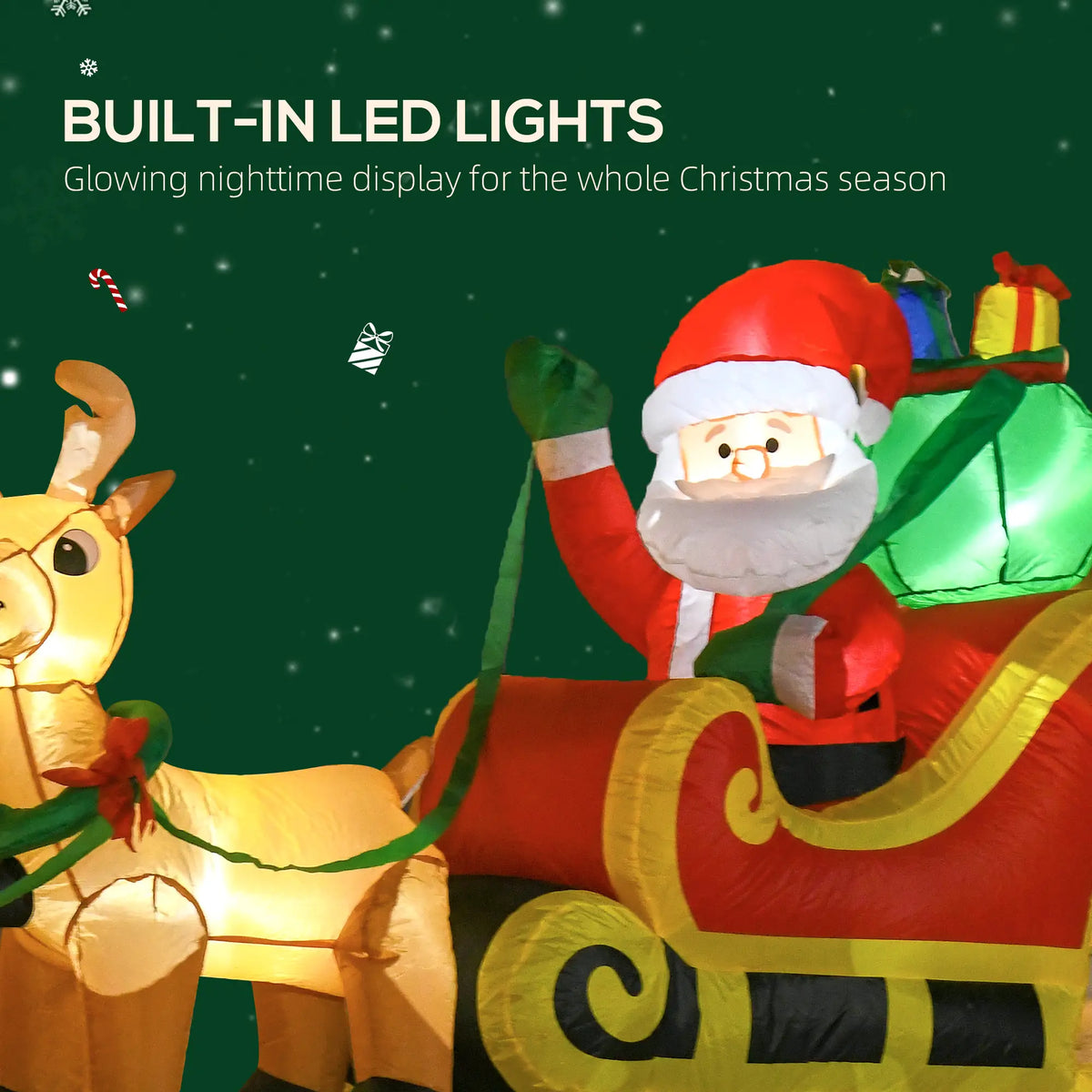 8ft Santa Claus Inflatable with Sleigh, Reindeer, LED Lights Christmas Inflatables at Gallery Canada