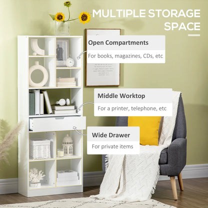 Tall Bookshelf with Drawer, Freestanding Bookcase, White White Bookshelves at Gallery Canada