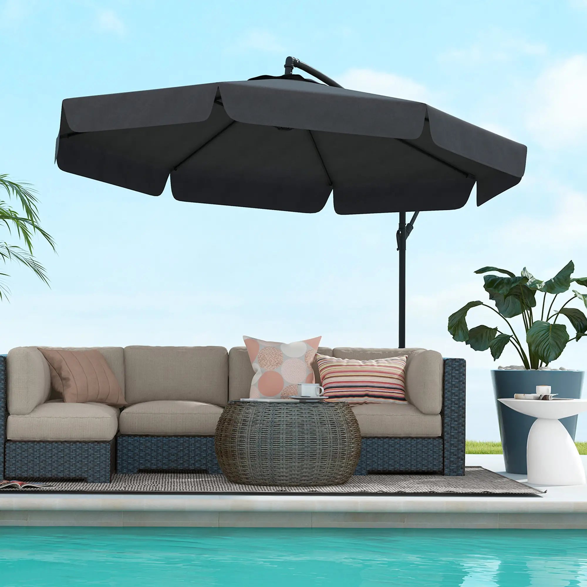 11 FT Cantilever Patio Umbrella, Cross Base, 8 Ribs, Black Offset Cantilever Umbrellas at Gallery Canada