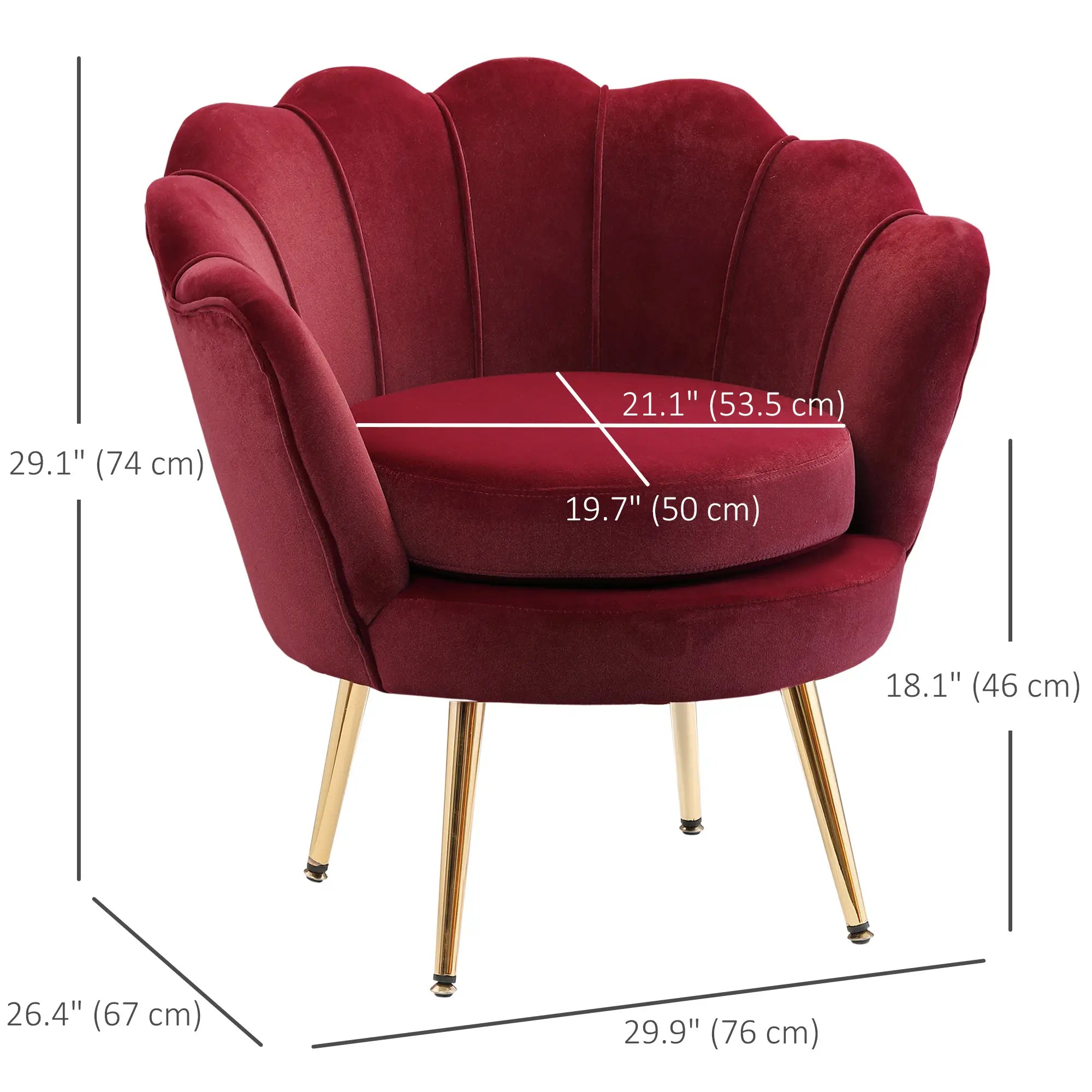 Modern Velvet Accent Chair, Gold Metal Legs, Wine Red Accent Chairs at Gallery Canada