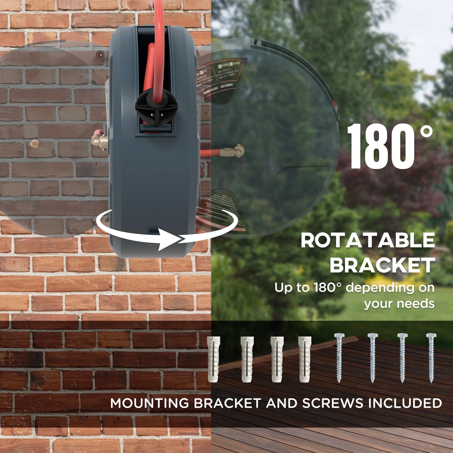 1/2" 49ft Retractable Hose Reel, 8 Pattern Nozzle, Auto Rewind Garden Accessories at Gallery Canada