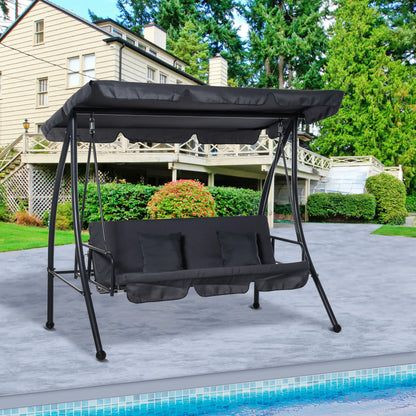 3 Person Patio Swing Chair, Convertible Hammock, Dark Grey Patio Swings with Stand at Gallery Canada