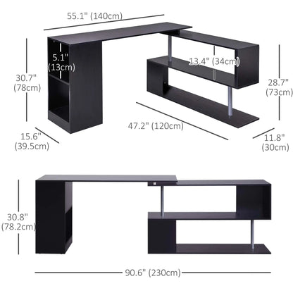 55" Corner Computer Desk, 360° Rotating L-Shaped, Black Computer Desks at Gallery Canada