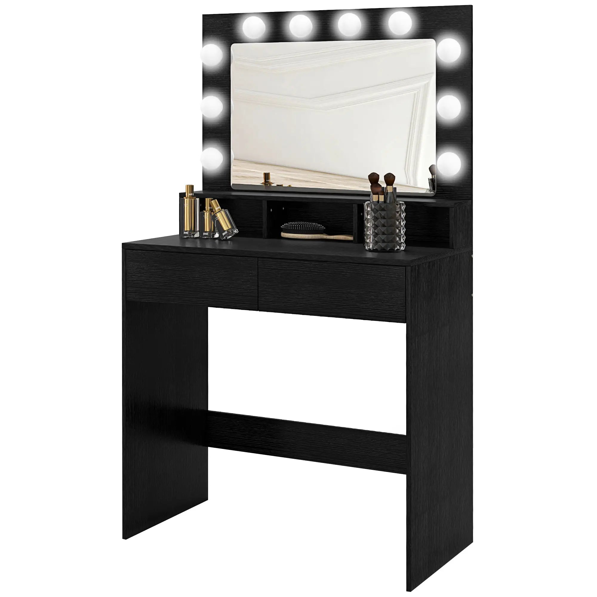 Vanity Table, Makeup Dressing Table with LED Lighting Mirror, Drawers, for Bedroom, Black Dressing & Vanity Tables Black at Gallery Canada