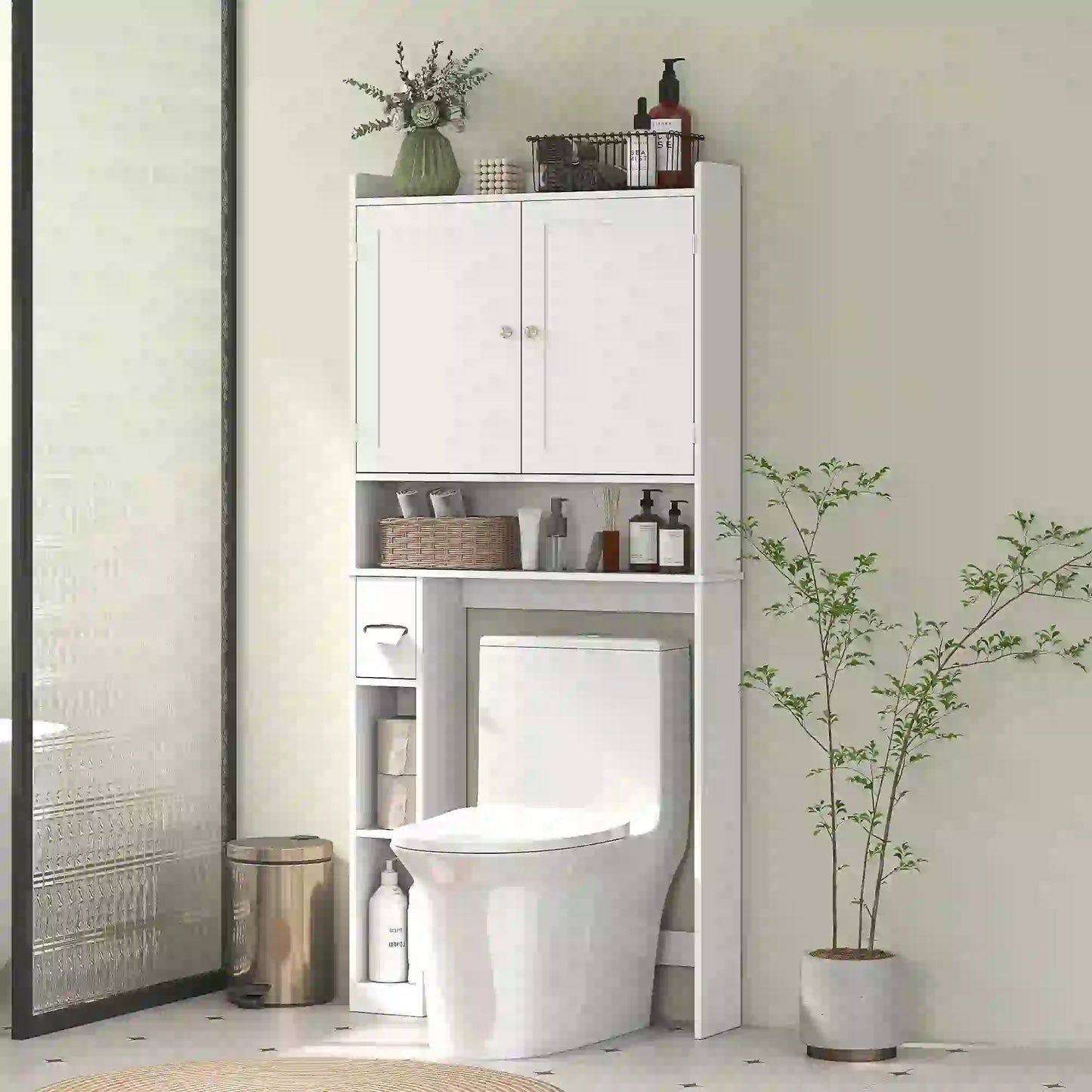 Over Toilet Storage Cabinet, 2 Doors, Toilet Paper Holder, White Bathroom Cabinets at Gallery Canada