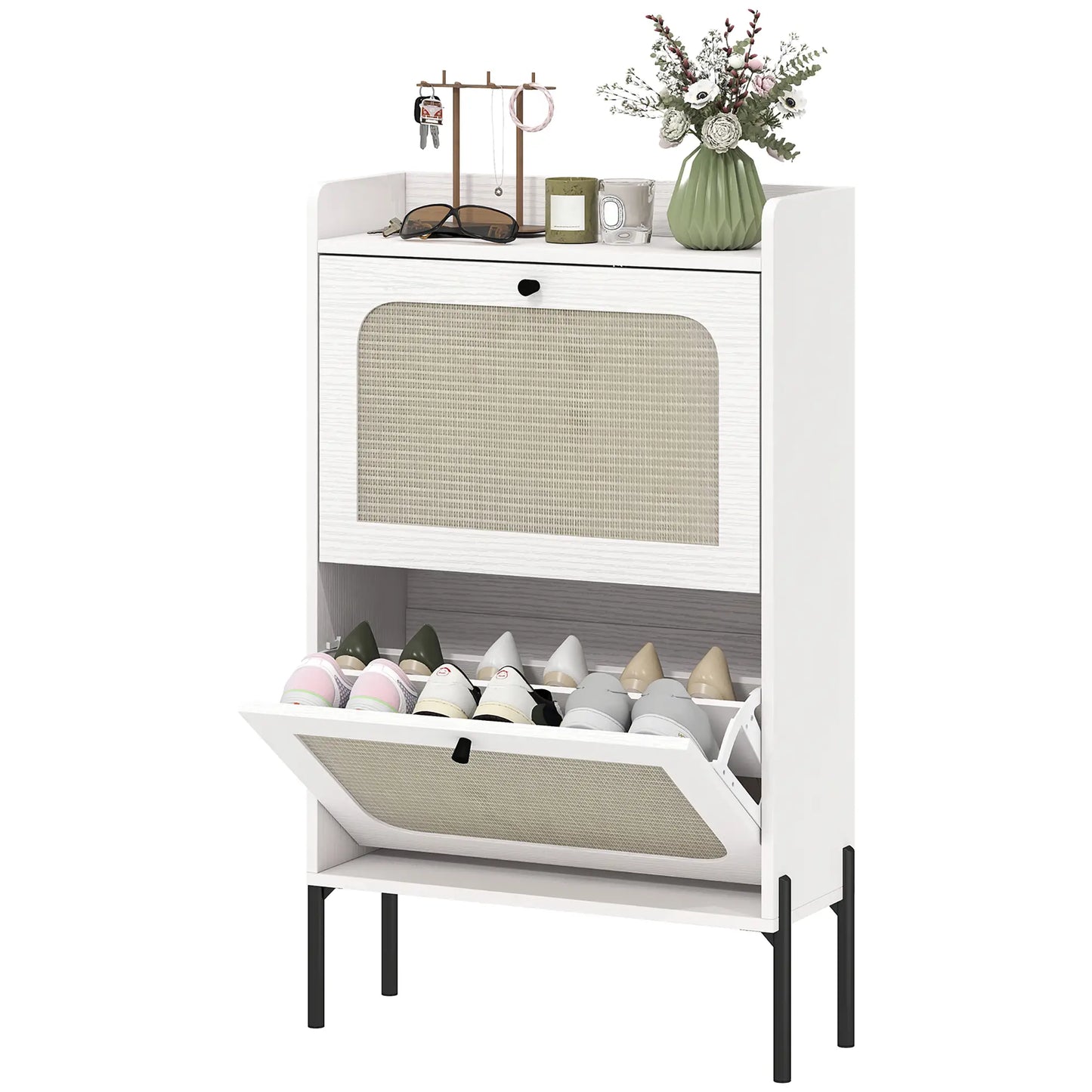 Shoe Cabinet With 2 Flip Drawers, Narrow, White Shoe Storage Cabinets & Racks White, Black at Gallery Canada