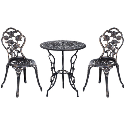 3 Pc Aluminum Bistro Set, Outdoor Patio Table and Chairs, Floral, Bronze Bistro Sets Bronze at Gallery Canada