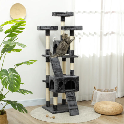 68-Inch Multi-Level Cat Scratching Tree, Kitty Activity Center, Grey Cat Towers at Gallery Canada