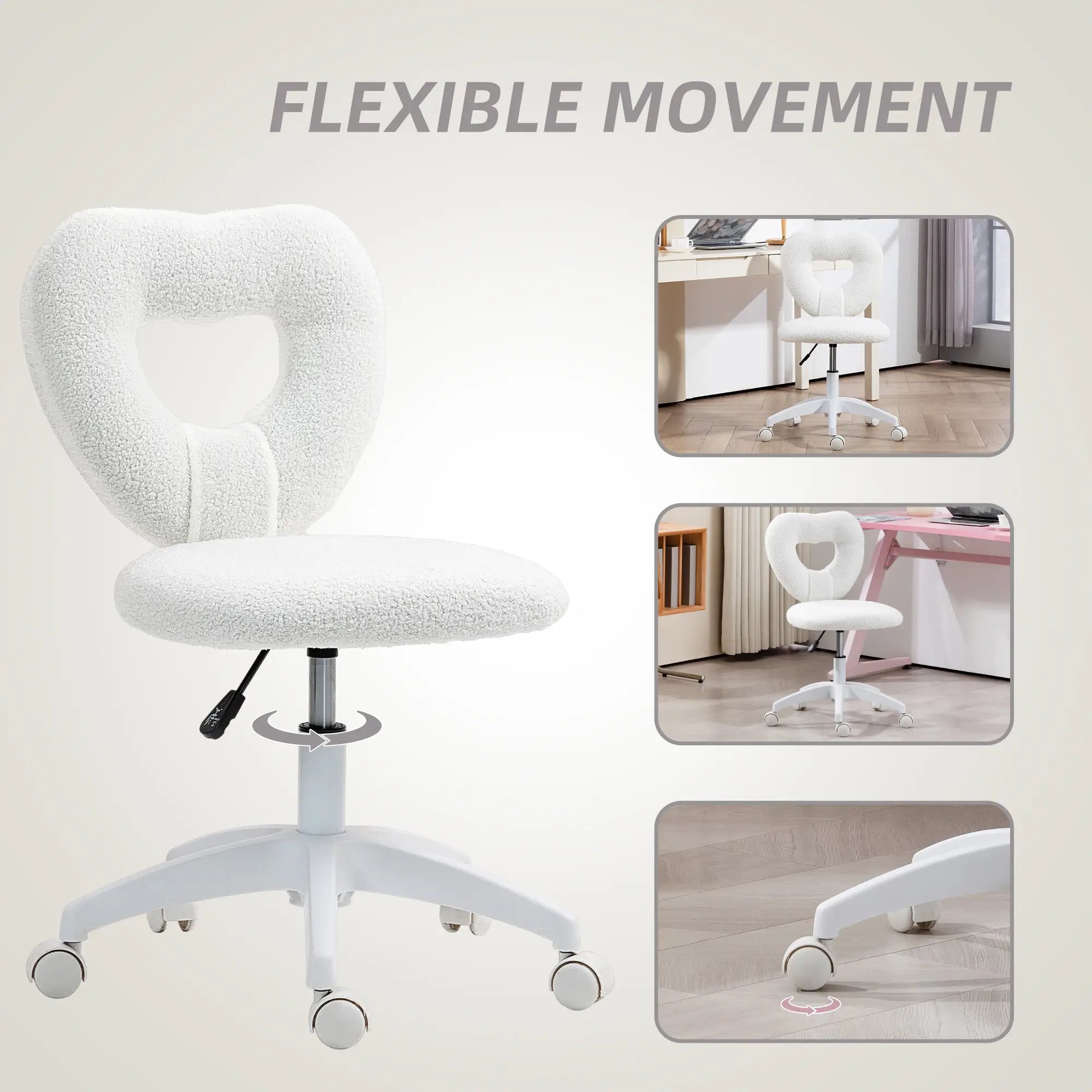 Armless Computer Desk Chair, Office Task Chair, Teddy Fleece, White Office Chairs at Gallery Canada