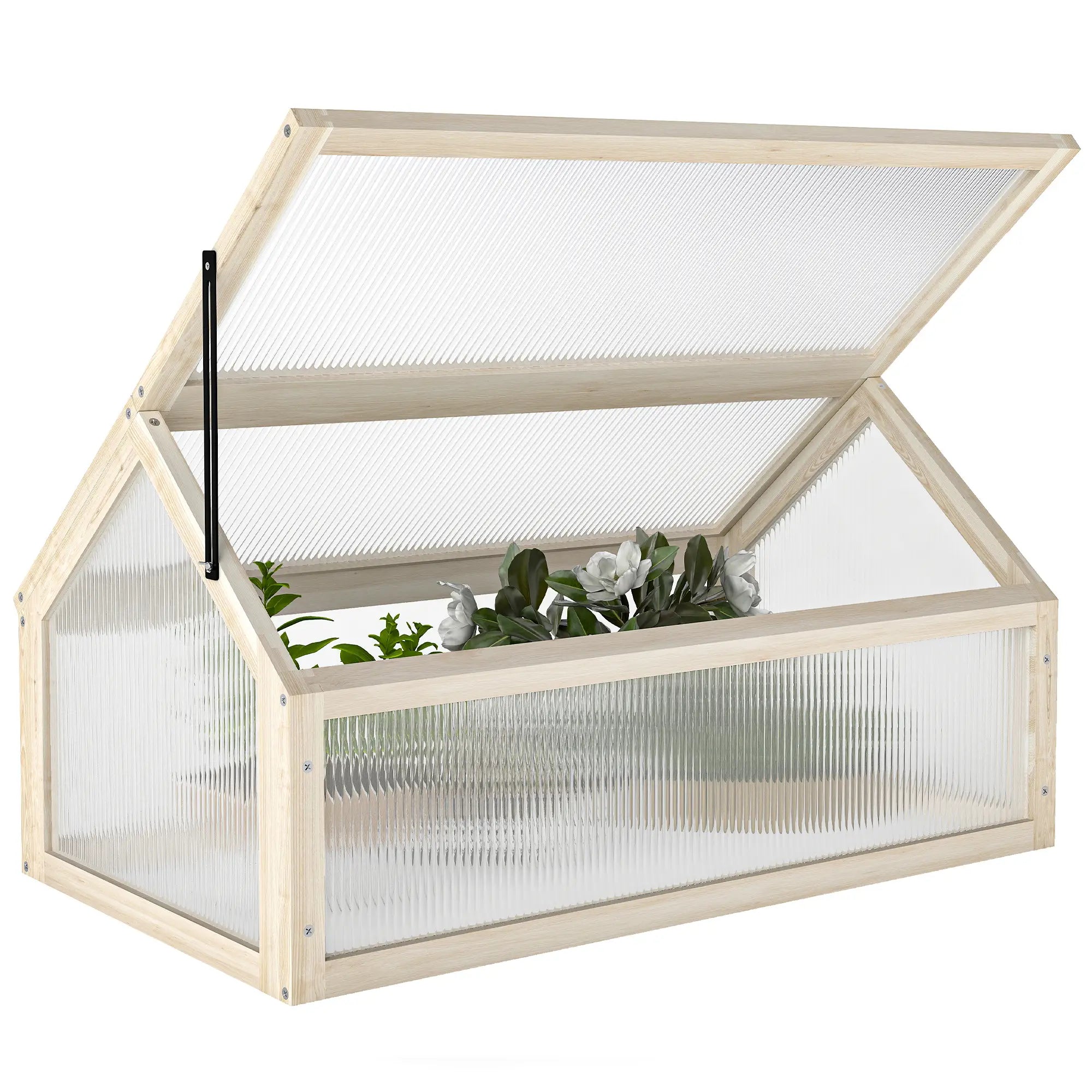 Wooden Cold Frame Greenhouse, Portable Raised Planter, Openable Top, 35.5
