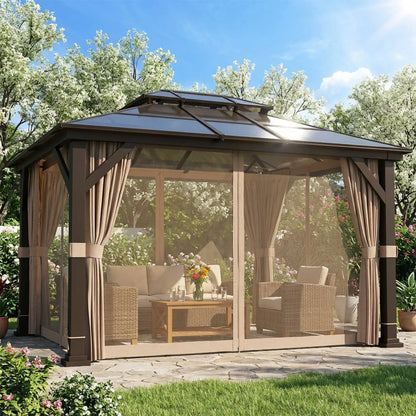 10' x 12' Hardtop Gazebo, Steel Permanent Outdoor, Khaki Gazebos at Gallery Canada