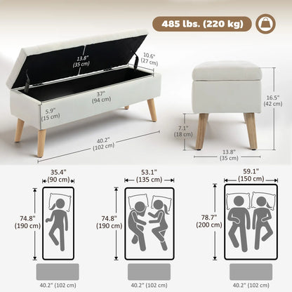 Storage Ottoman With Lid, Velvet Bench, Cream White Storage Ottomans & Benches at Gallery Canada