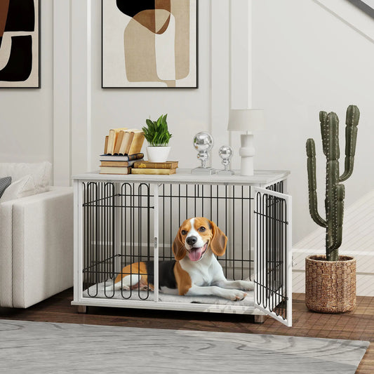 Dog Crate Furniture, Washable Cushion, Adjustable Feet, Medium Size, Grey Houses, Kennels & Pens Grey, White, Black at Gallery Canada