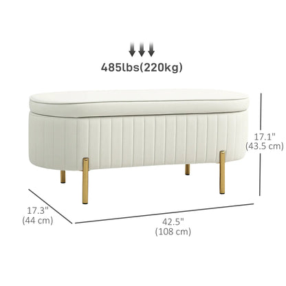 Upholstered Channel Tufted Ottoman Bench, Thick Padding, Metal Legs, Cream White Storage Ottomans & Benches at Gallery Canada
