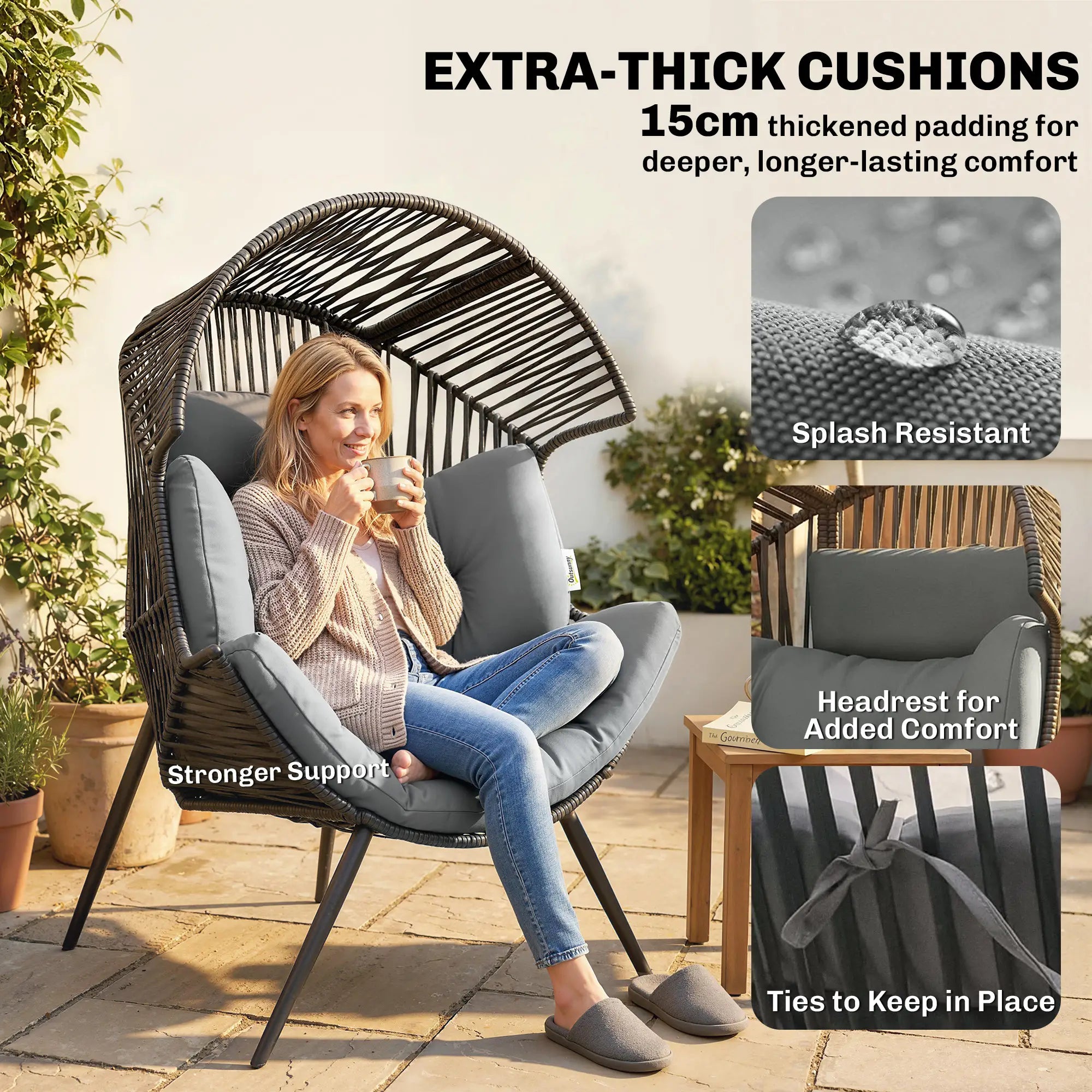 Wicker Egg Chair, Indoor Outdoor Rattan Lounge Chair, Grey Patio Chairs at Gallery Canada