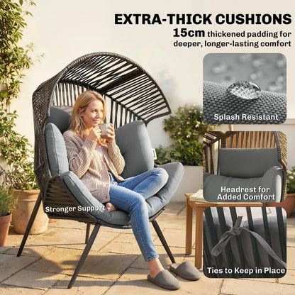 Wicker Egg Chair, Indoor Outdoor Rattan Lounge Chair, Grey Patio Chairs at Gallery Canada