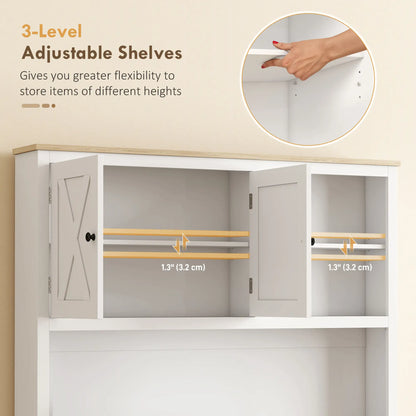 69 Inch Pantry Cabinet with Charging Station, Microwave Stand, Tilt Out Trash Can, White Kitchen Pantry Cabinets at Gallery Canada