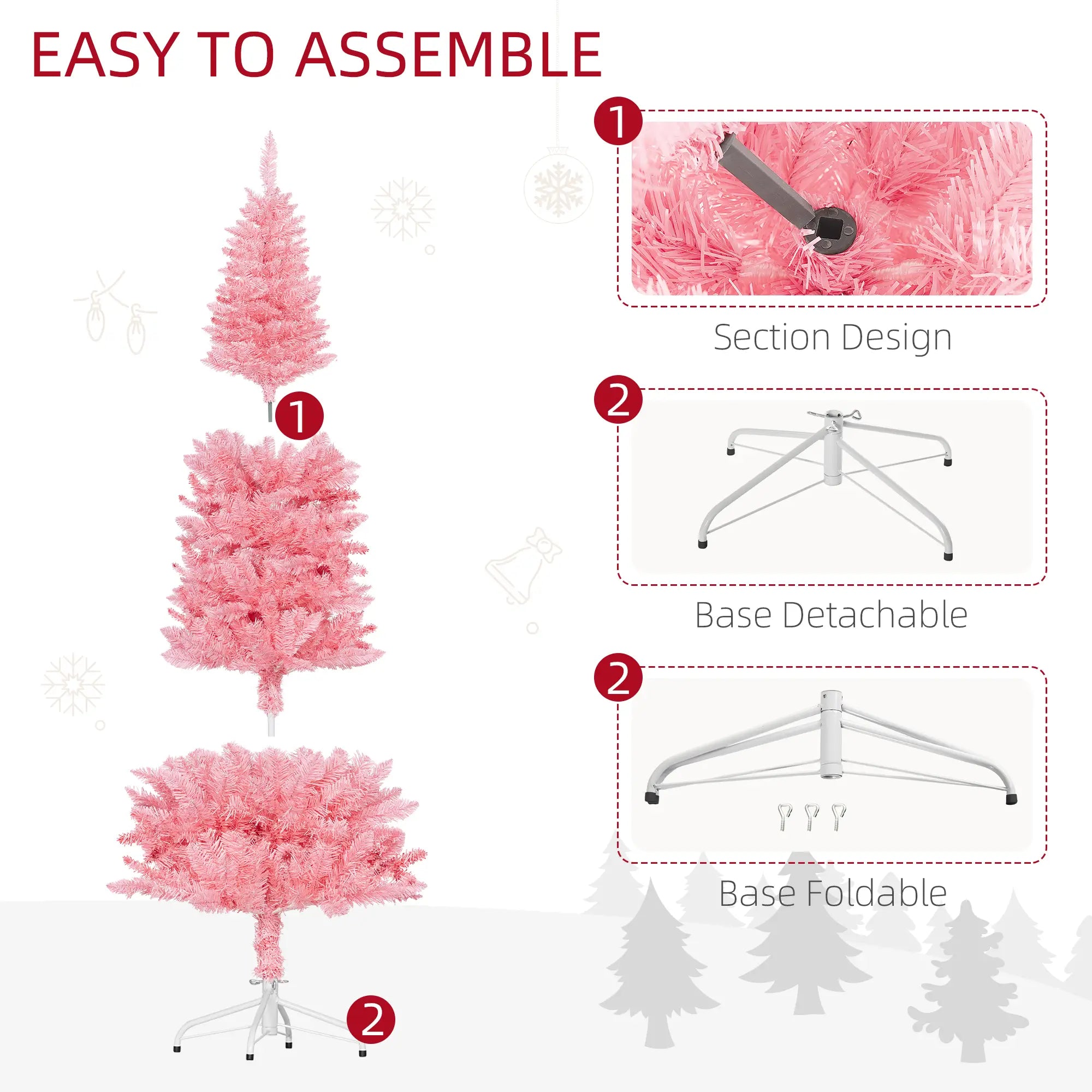 6ft Pencil Artificial Christmas Tree, 479 Branch Tips, Steel Base, Pink Pencil Christmas Trees at Gallery Canada