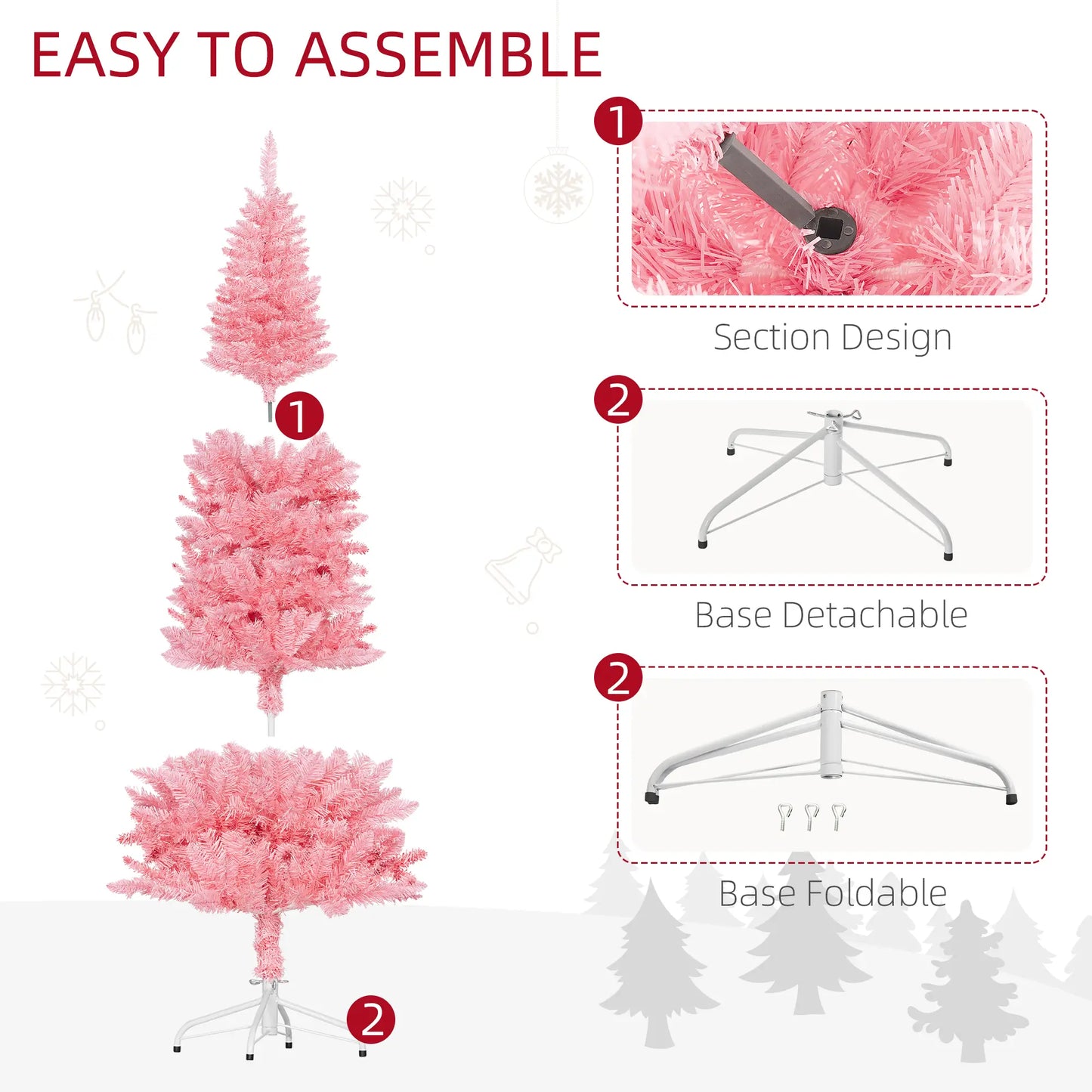 6ft Pencil Artificial Christmas Tree, 479 Branch Tips, Steel Base, Pink Pencil Christmas Trees at Gallery Canada