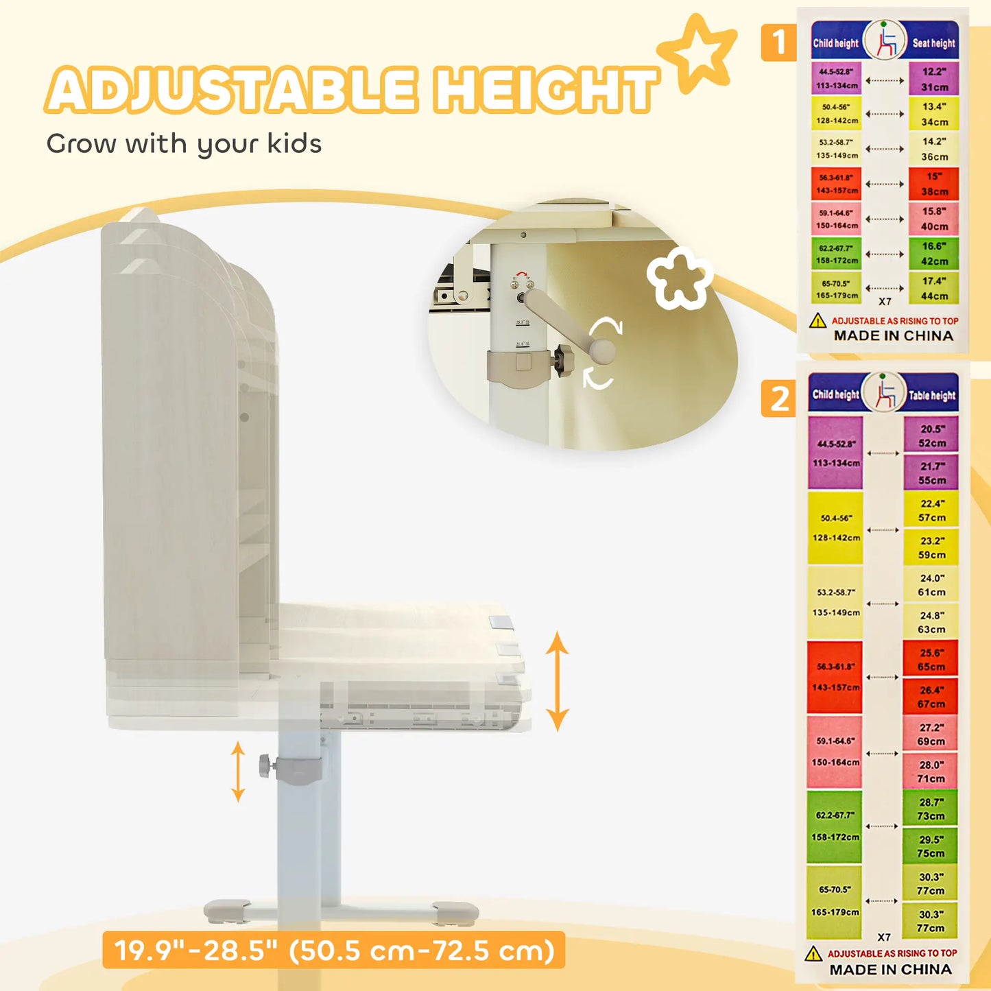 Kids Desk, Height Adjustable, Tilted Desktop, Storage, Drawer, Pegboard, 3-12 Years Kids Desk Sets at Gallery Canada