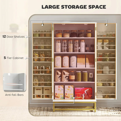 47 In Kitchen Pantry Cabinet, Freestanding Storage With 12 Door Shelves