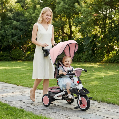 6 in 1 Toddler Tricycle, Push Handle, Removable Canopy, Rotatable Seat, Pink Tricycles for Kids at Gallery Canada