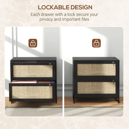 2-Drawer Filing Cabinet with Lock, Rattan, Adjustable Hanging Bar, Black Office Cabinets & Cupboards at Gallery Canada