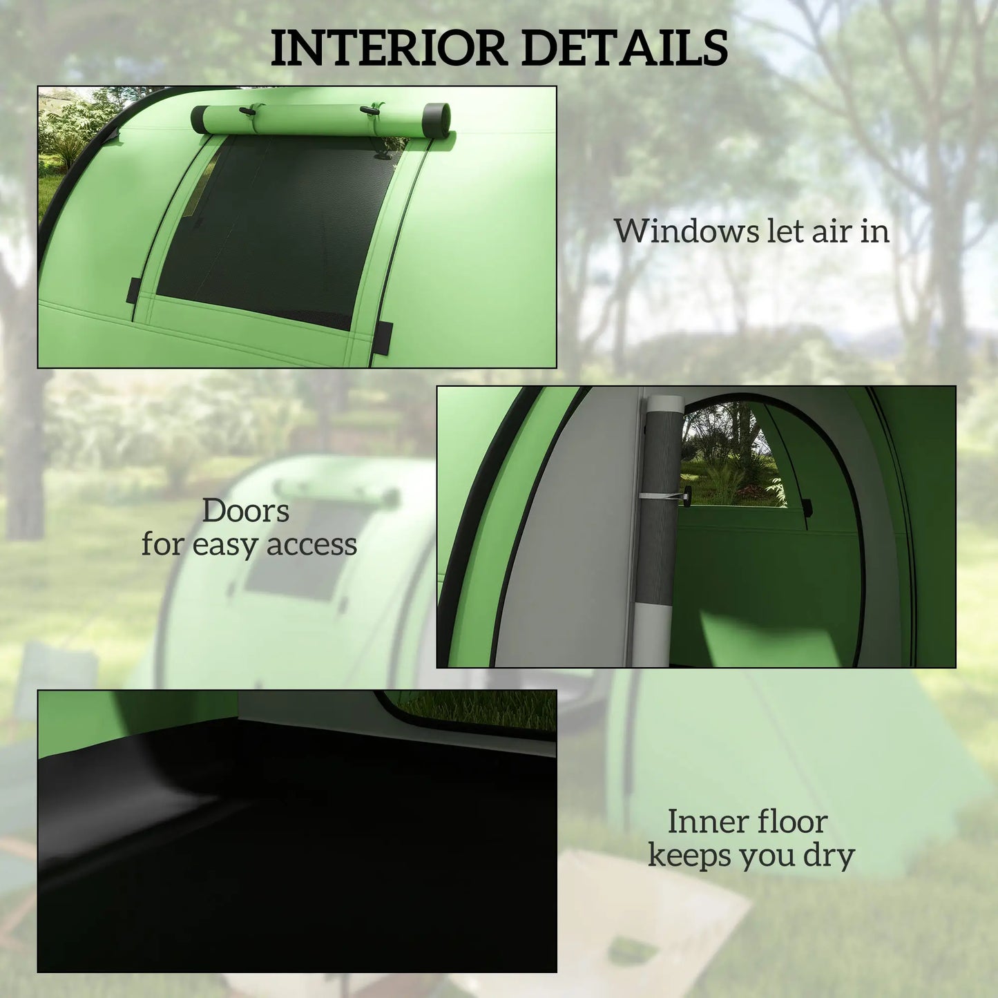 3-4 Person Camping Tent, 2 Rooms, 3000mm Waterproof, Dark Green Camping Tents at Gallery Canada
