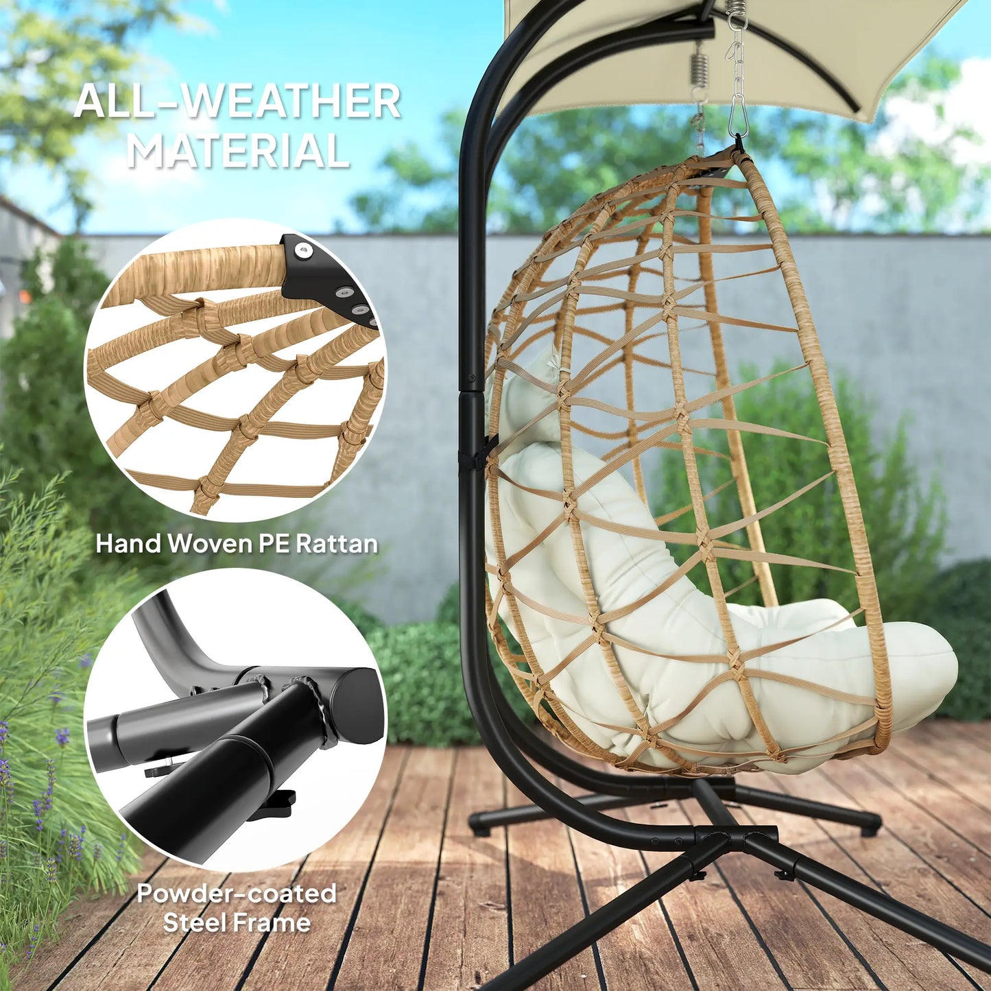 Double Wicker Egg Swing Chair With Canopy, Foldable, Beige Patio Chairs at Gallery Canada
