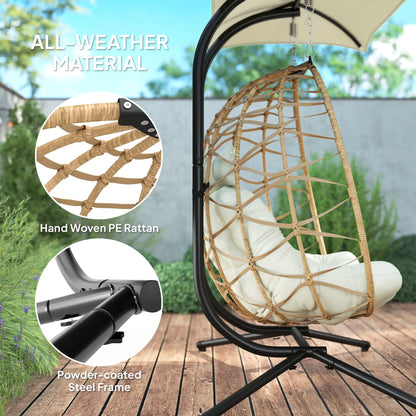 Double Wicker Egg Swing Chair With Canopy, Foldable, Beige Patio Chairs at Gallery Canada