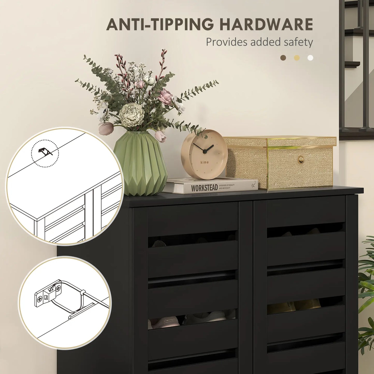 Shoe Storage Cabinet, 2 Slatted Doors, Holds 15 Pairs, Black Shoe Storage Cabinets & Racks at Gallery Canada