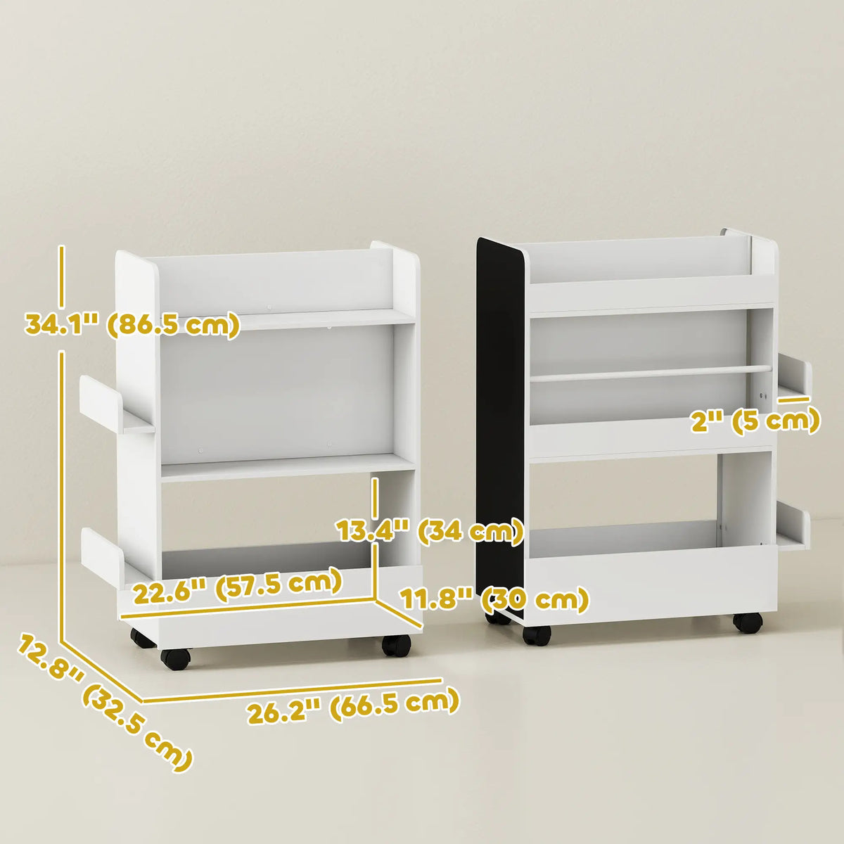 Kids Bookshelf with Wheels, Blackboard, 3-8 Years