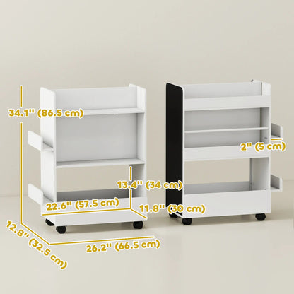 Kids Bookshelf with Wheels, Blackboard, 3-8 Years