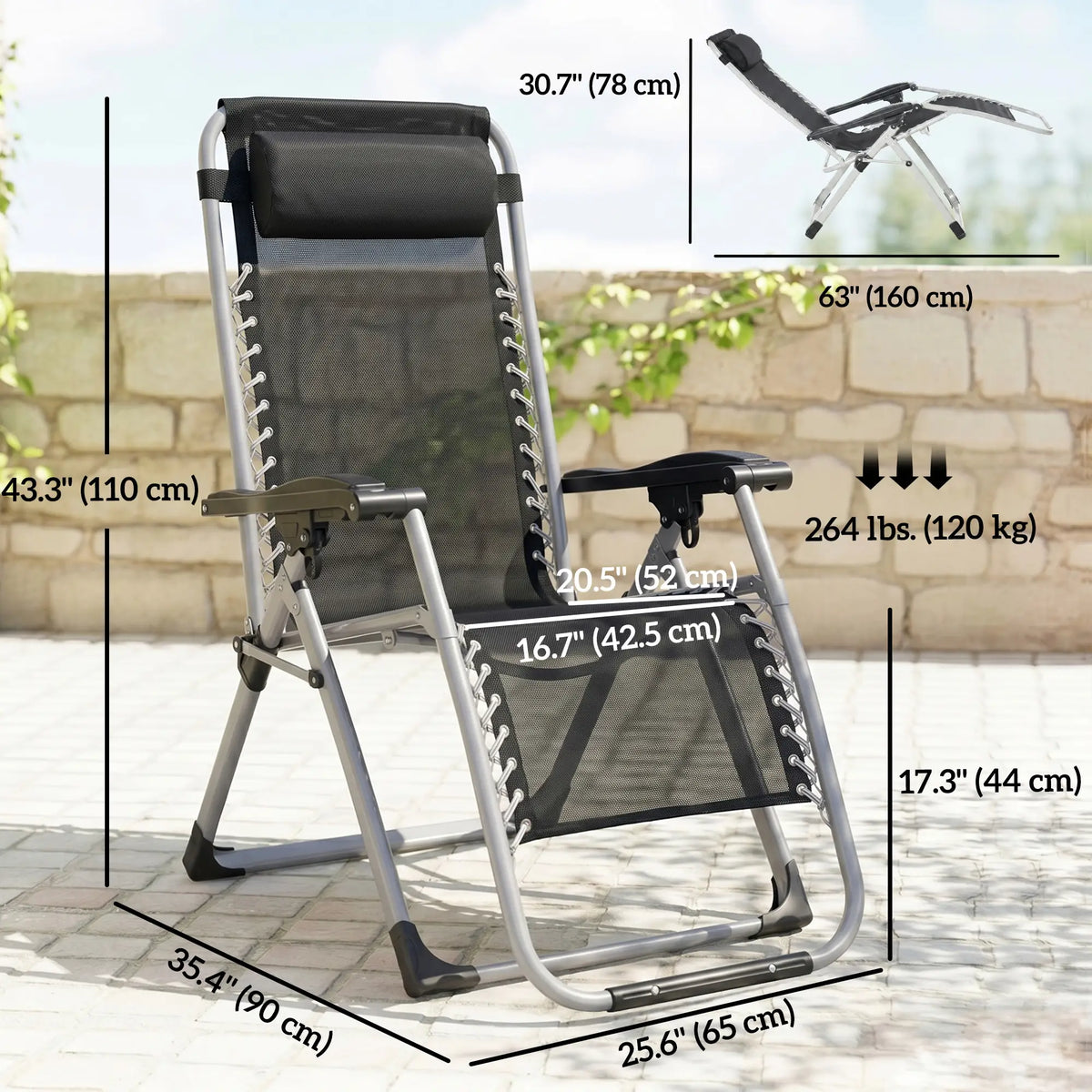 Reclining Zero Gravity Chair, Adjustable Backrest, Folding Sun Lounger, Removable Cushion, Headrest, Dark Grey
