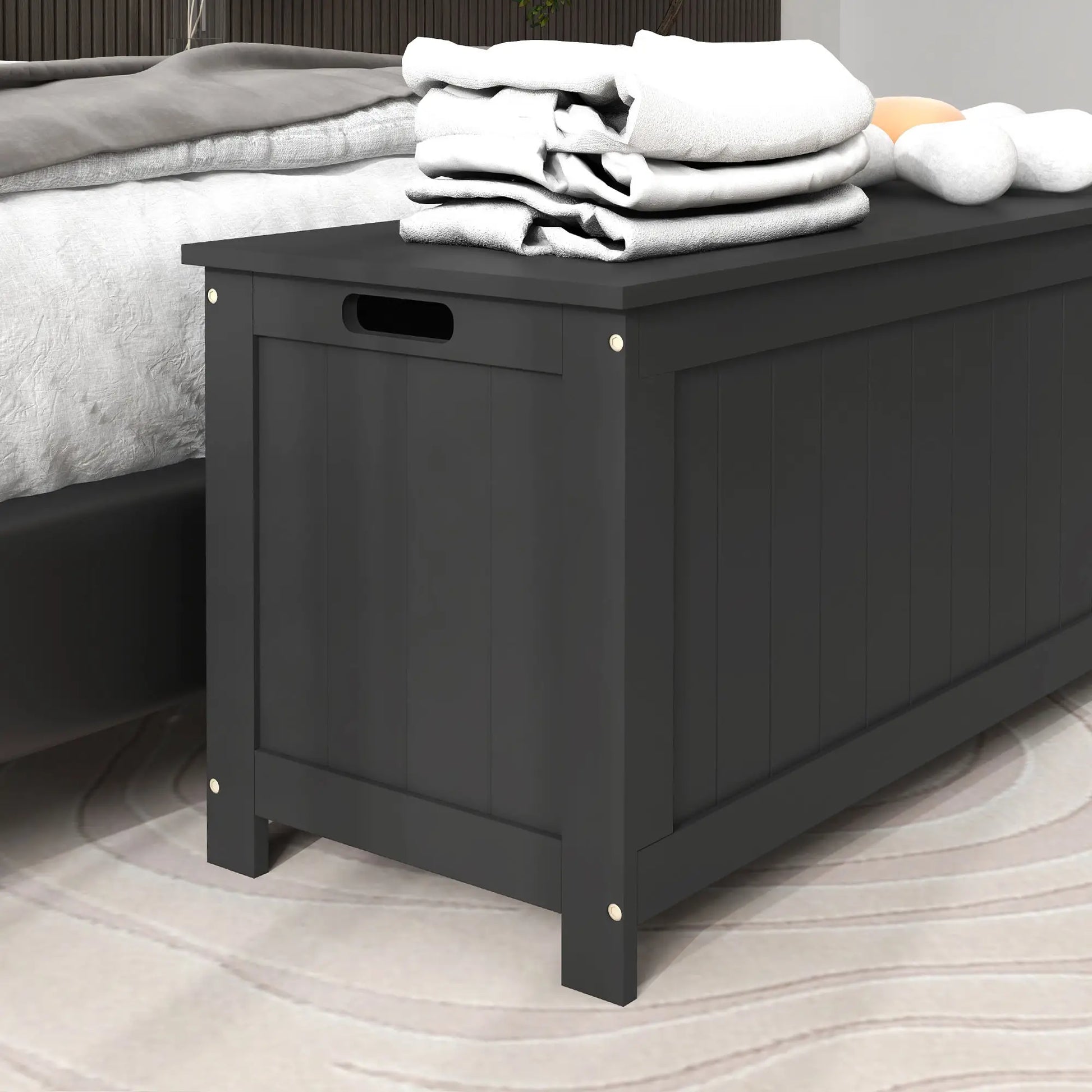 Storage Trunk, Modern Entryway Bench with Side Handles, Black Storage Ottomans & Benches at Gallery Canada