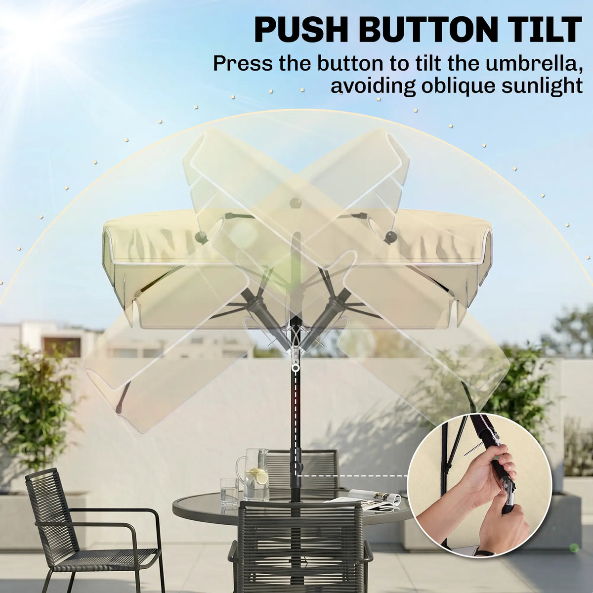 6.5x4ft Rectangle Patio Umbrella, Aluminum, Tilt Adjustable, Beige Sun Umbrellas at Gallery Canada