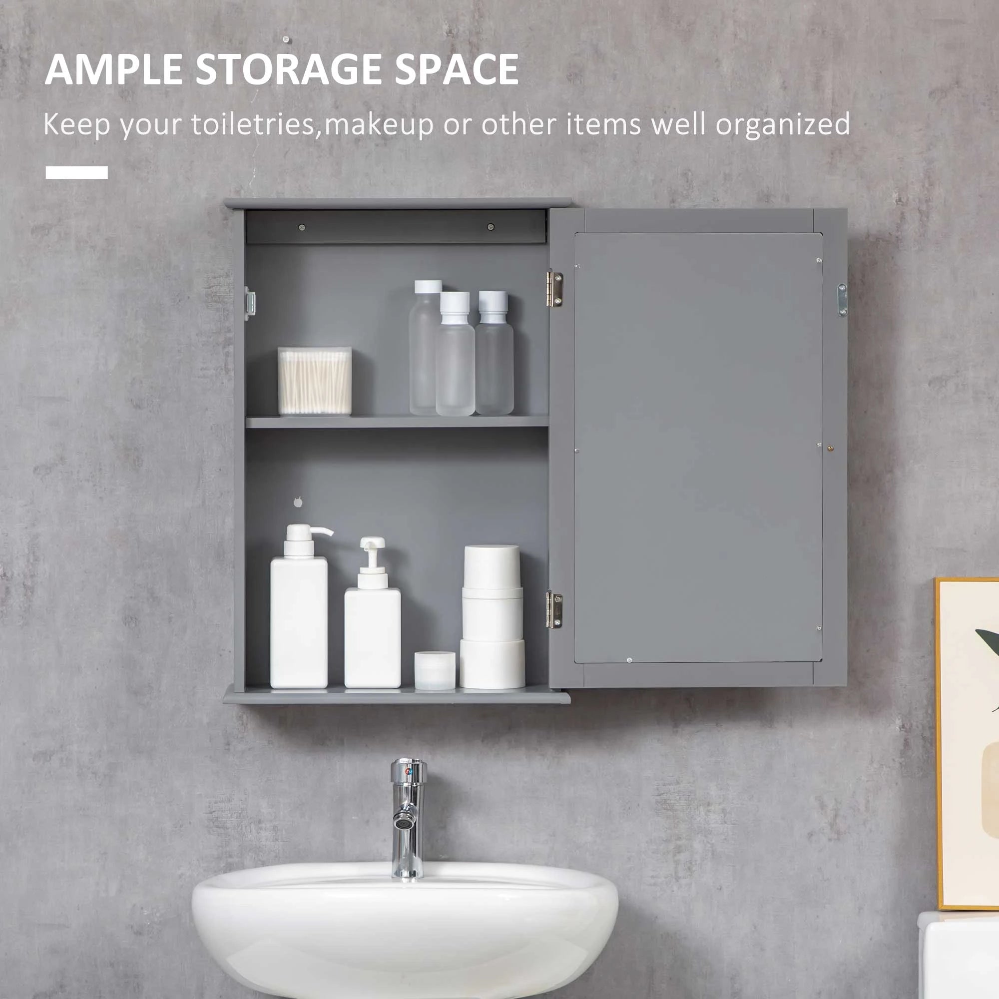 Wall Mounted Bathroom Mirror Cabinet, With Door and Shelves, Grey Mirror Medicine Cabinets at Gallery Canada