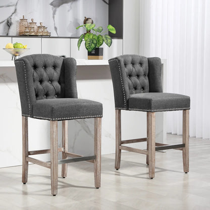 Counter Height Bar Stools Set of 2, Upholstered, Charcoal Grey Bar Stools at Gallery Canada