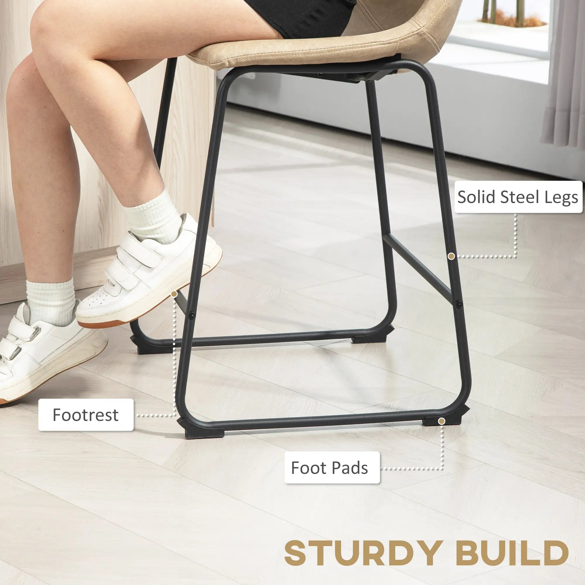 Vintage PU Leather Bar Stools Set of 2, Kitchen Stool with Footrest, Beige Bar Stools at Gallery Canada