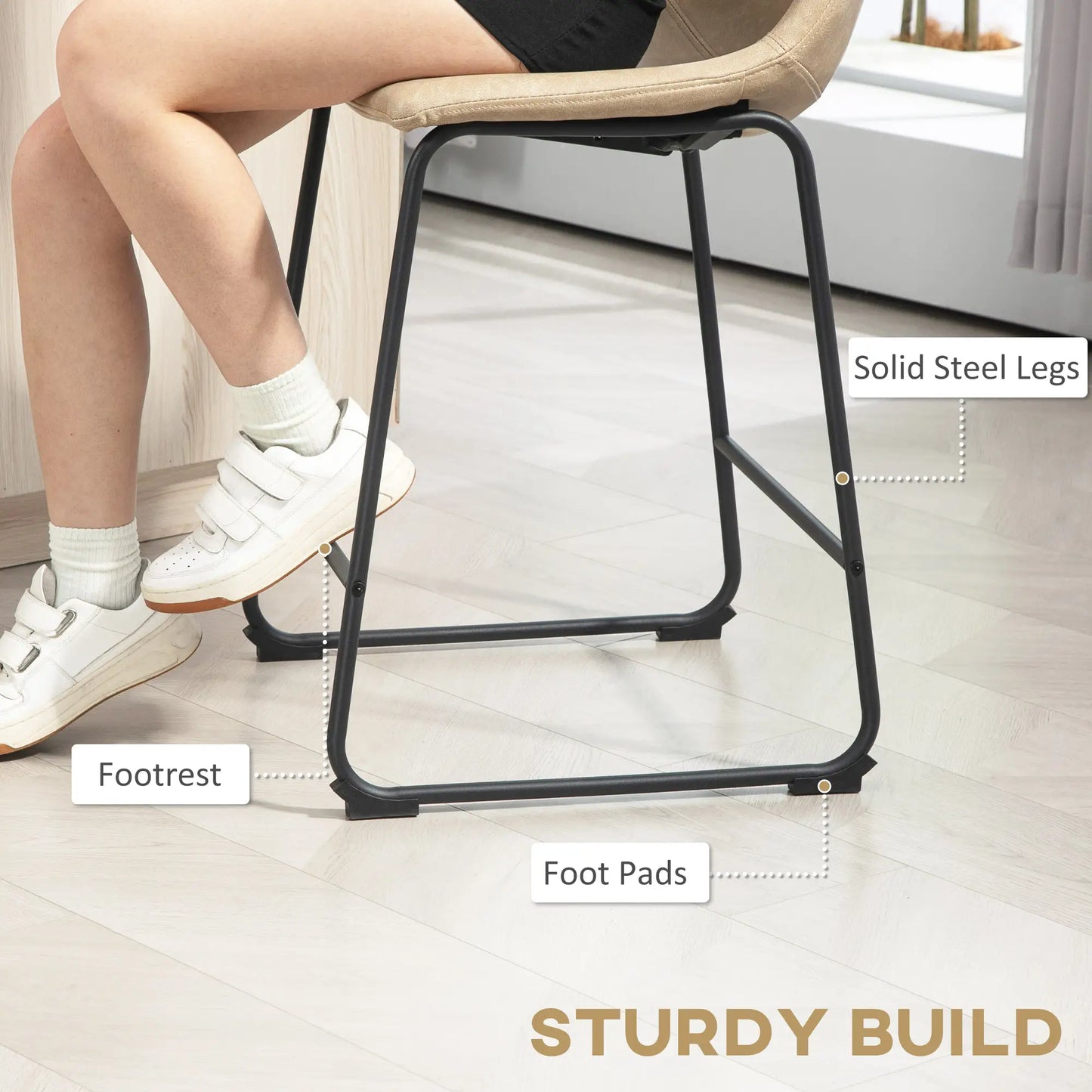 Vintage PU Leather Bar Stools Set of 2, Kitchen Stool with Footrest, Beige Bar Stools at Gallery Canada