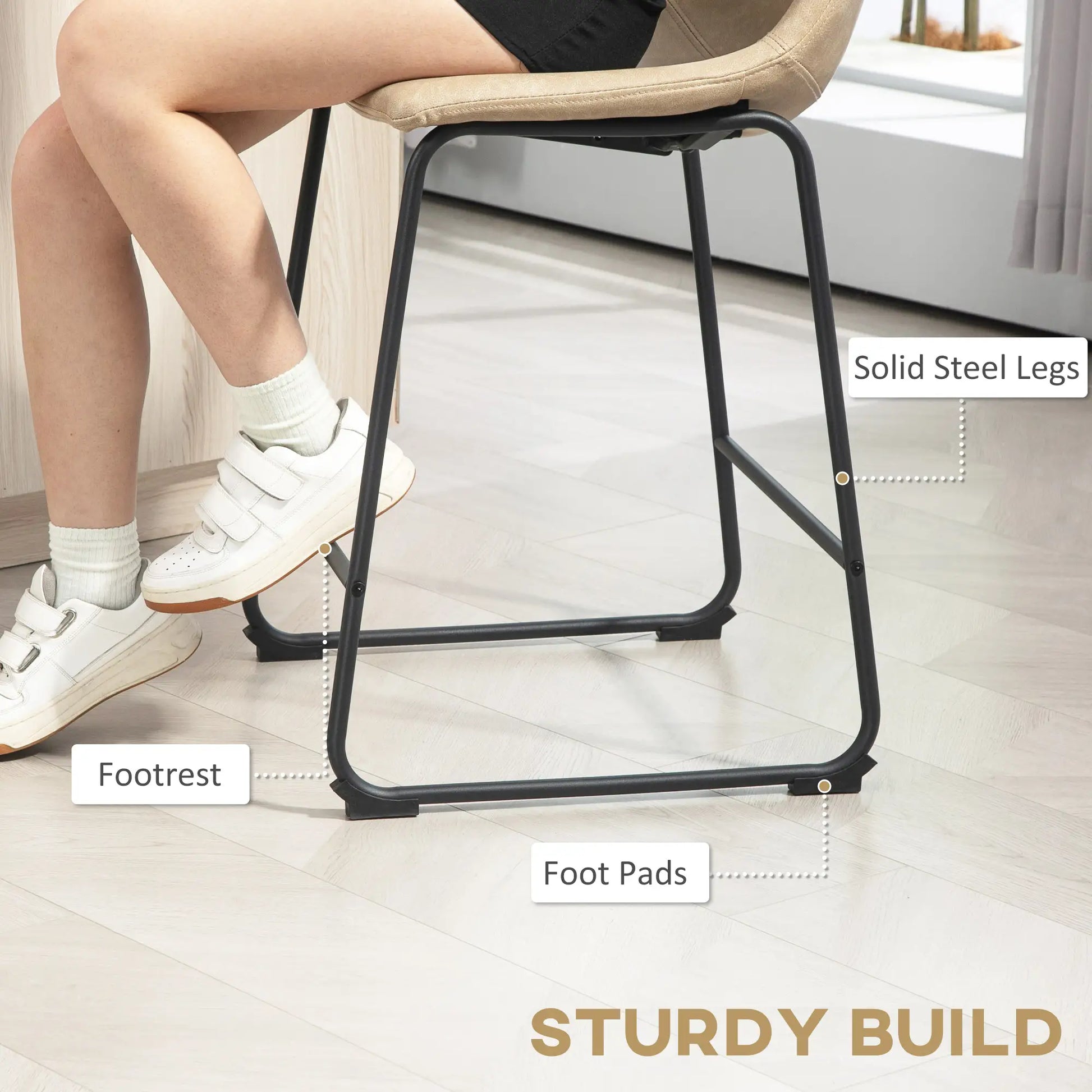 Vintage PU Leather Bar Stools Set of 2, Kitchen Stool with Footrest, Beige Bar Stools at Gallery Canada