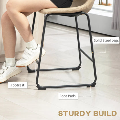 Vintage PU Leather Bar Stools Set of 2, Kitchen Stool with Footrest, Beige Bar Stools at Gallery Canada