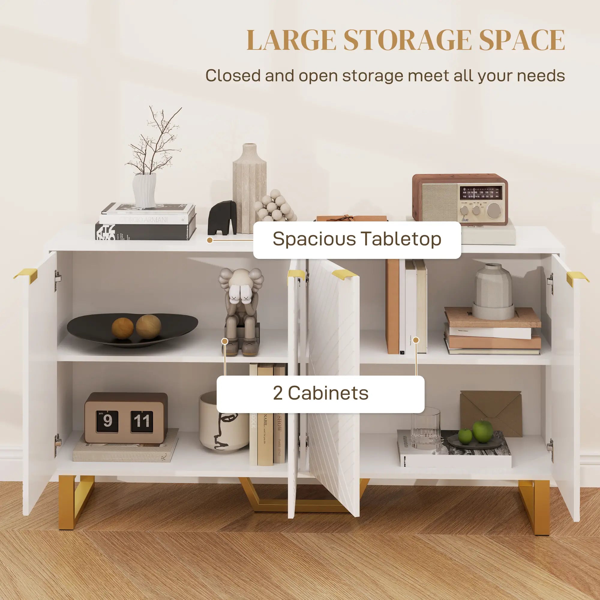 Sideboard Buffet Cabinet, Adjustable Shelves, Living Room TV Cabinet, 65 Inch, White Storage Cabinets at Gallery Canada