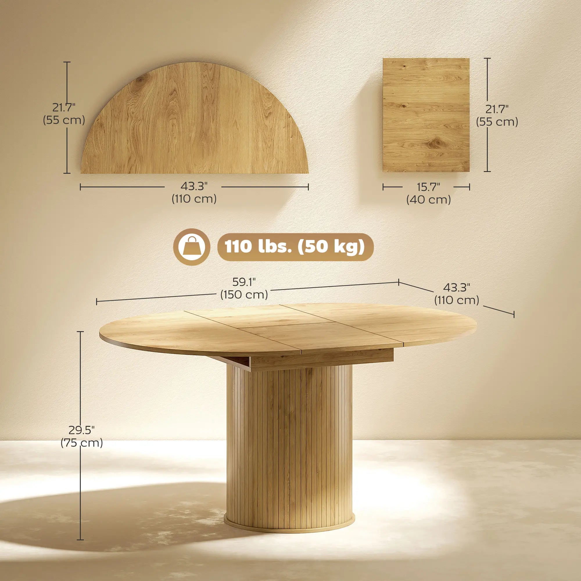 Extendable Kitchen Table, 43.5