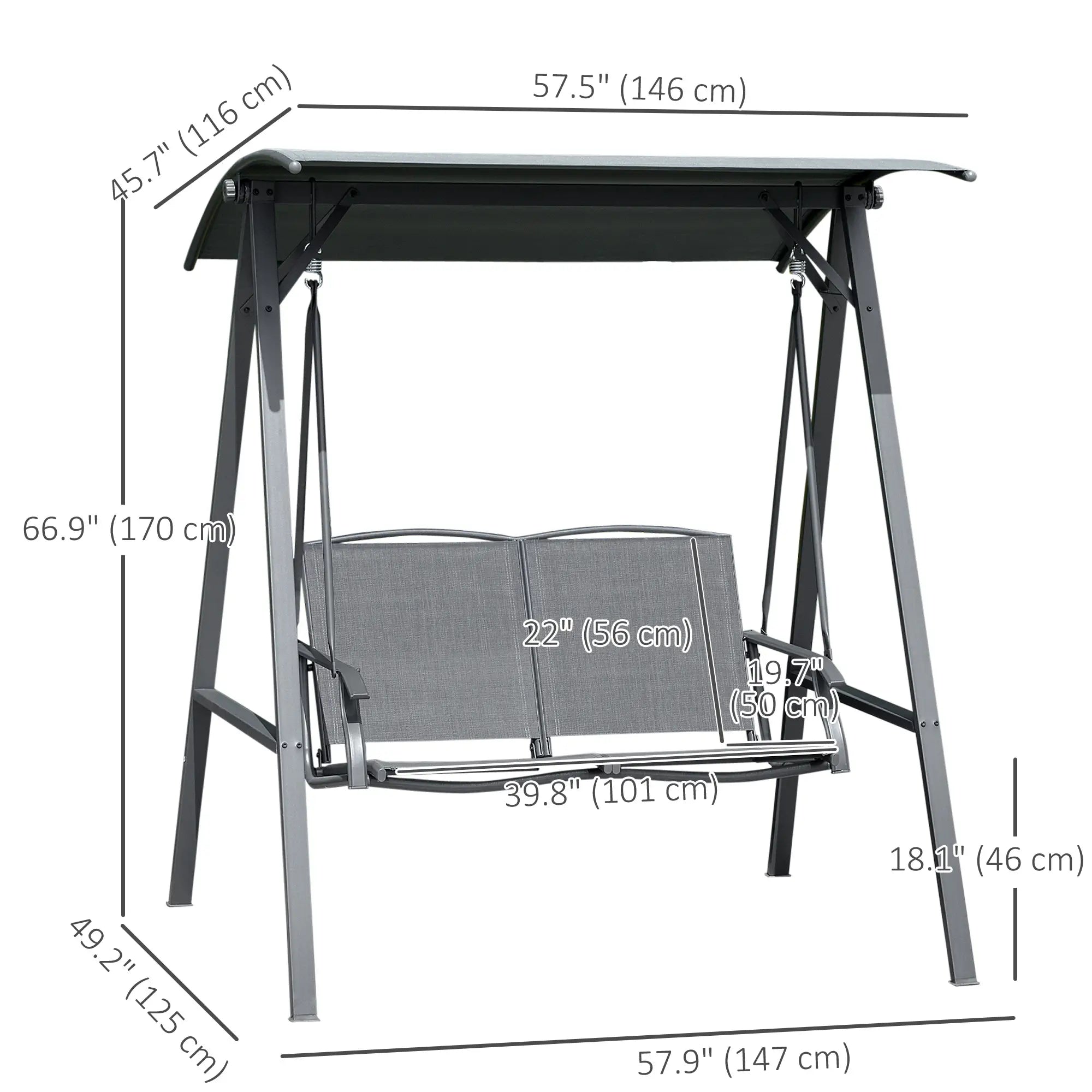 2-Seat Outdoor Porch Swing With Adjustable Canopy, Removable Seat, Steel Frame Patio Swings with Stand at Gallery Canada