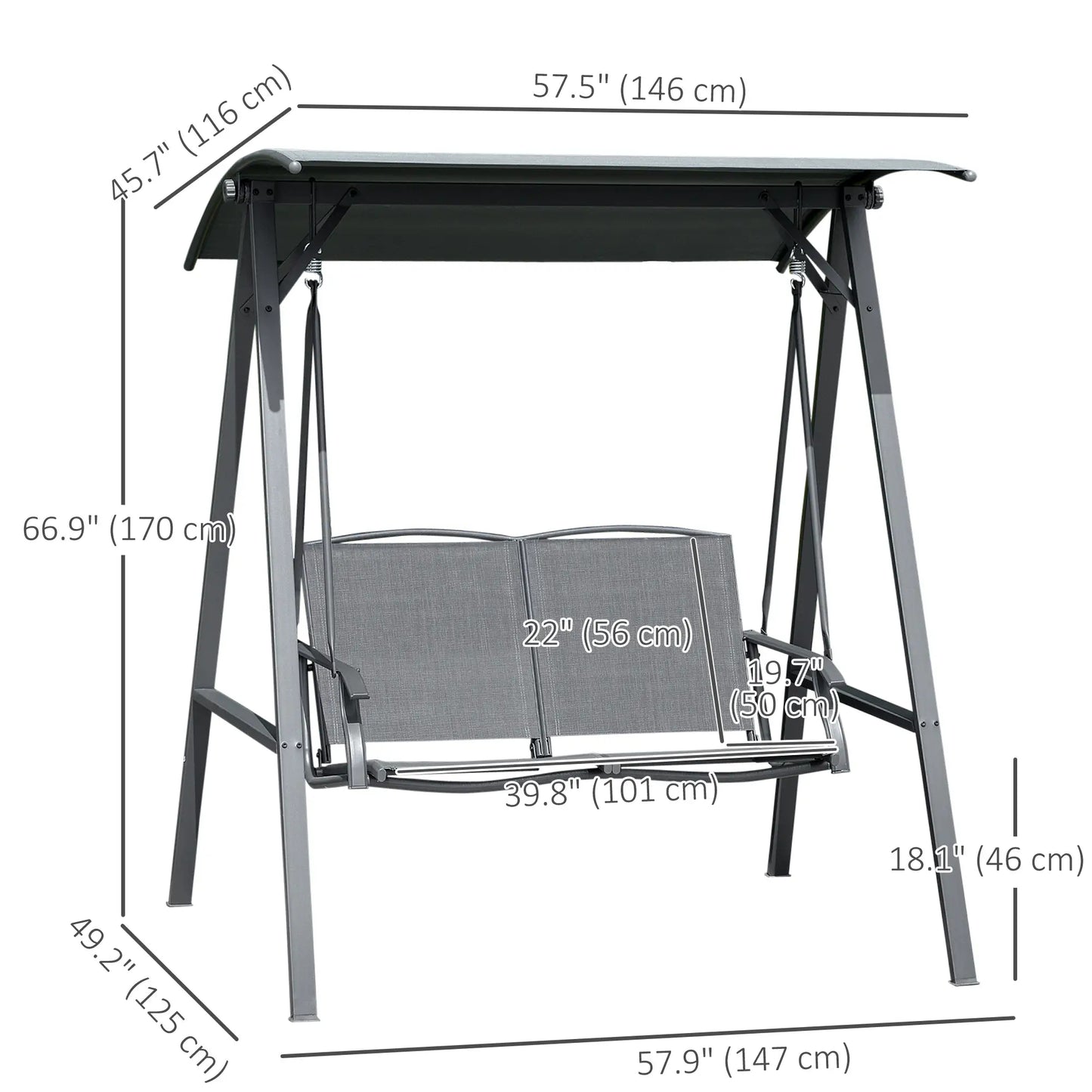 2-Seat Outdoor Porch Swing With Adjustable Canopy, Removable Seat, Steel Frame Patio Swings with Stand at Gallery Canada