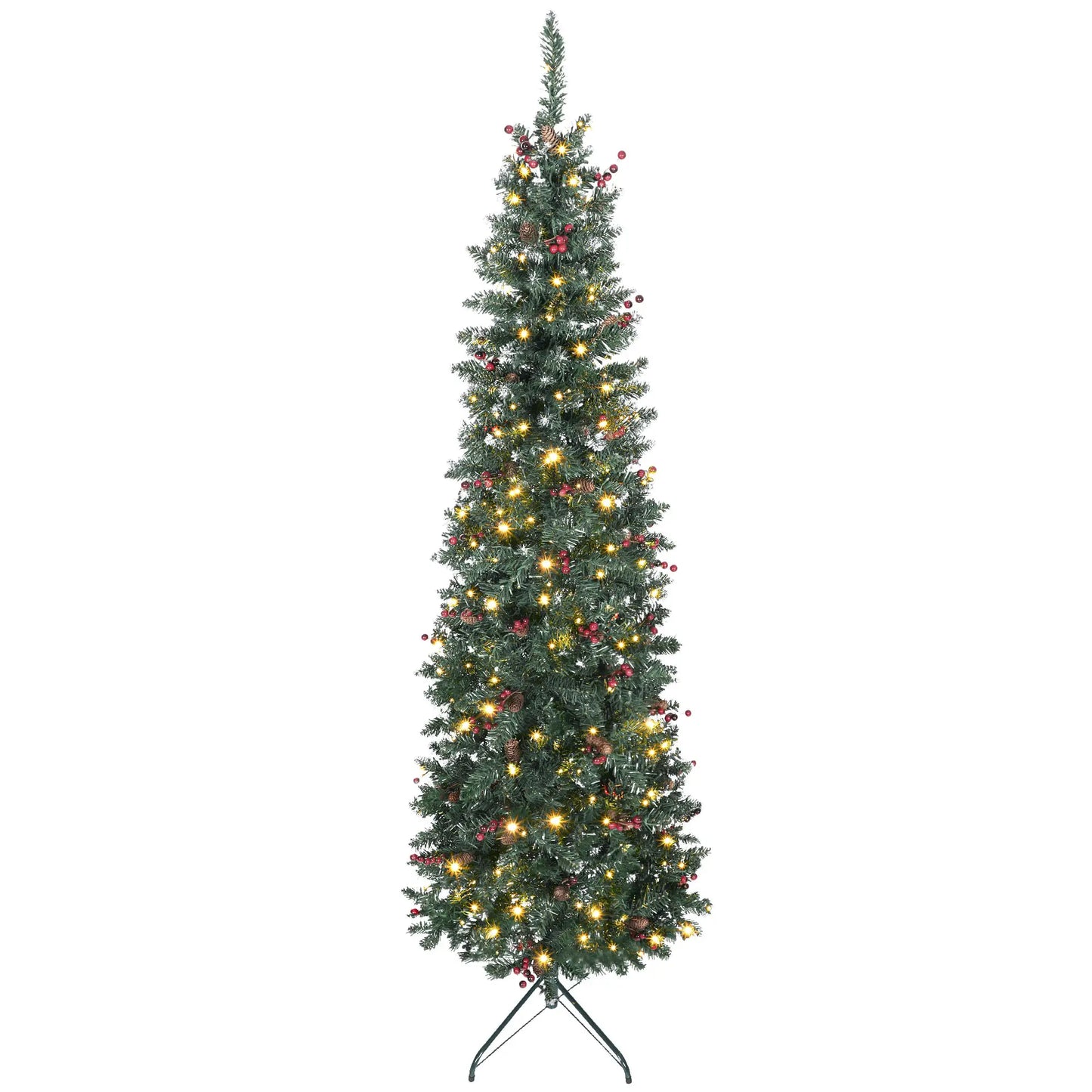 7 ft Pencil Prelit Christmas Tree, LED Light, 8 Modes, Silver Glitter Pre Lit Christmas Trees Green, Silver Tone at Gallery Canada