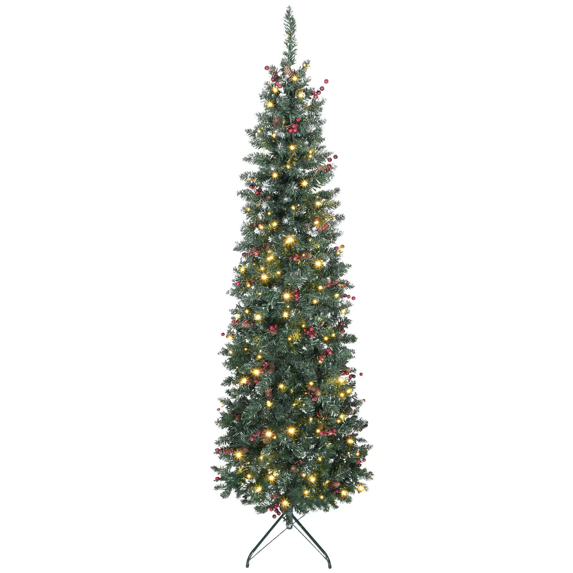 7 ft Pencil Prelit Christmas Tree, LED Light, 8 Modes, Silver Glitter Pre Lit Christmas Trees Green, Silver Tone at Gallery Canada